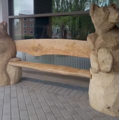 Bjørnebænk træskulptur ved plejehjemmet
