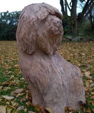 schapendoes hund træskulptur egetræ